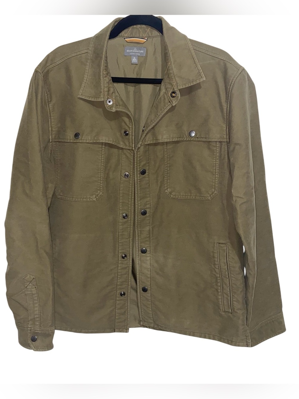 LL Bean Shirt Jacket Mens Medium Signature Heritage Moleskin Field Outdoor Green